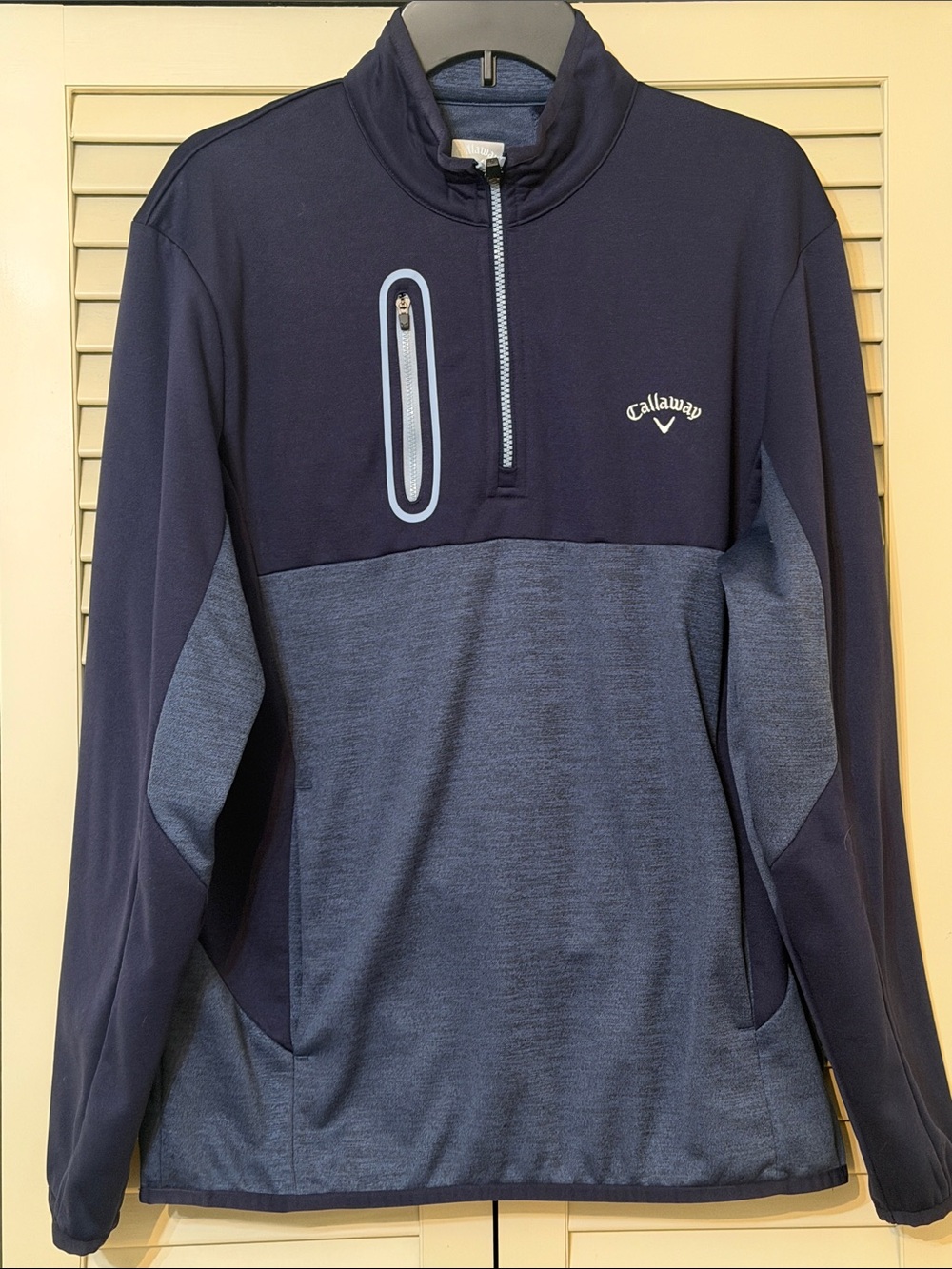 Callaway Two-Tone Navy and Heathered Blue Quarter-Zip Fleece Pullover